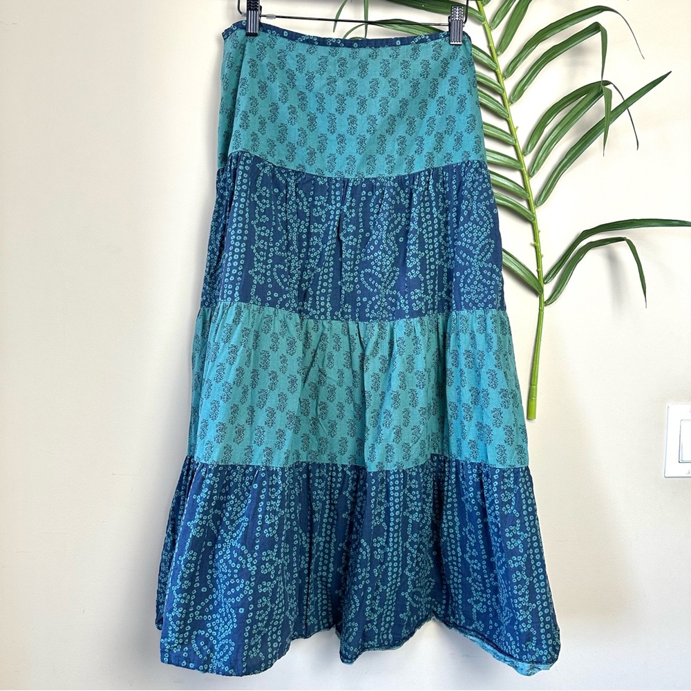 Next Romania 100% Cotton Green Patterned Maxi Skirt